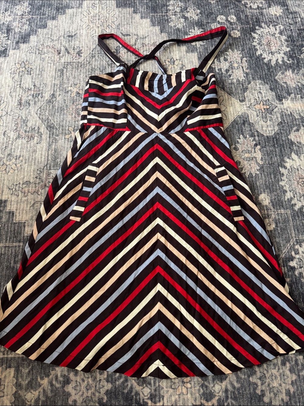 Kimchi Blue Striped Midi Dress in Black, Red & Light Blue